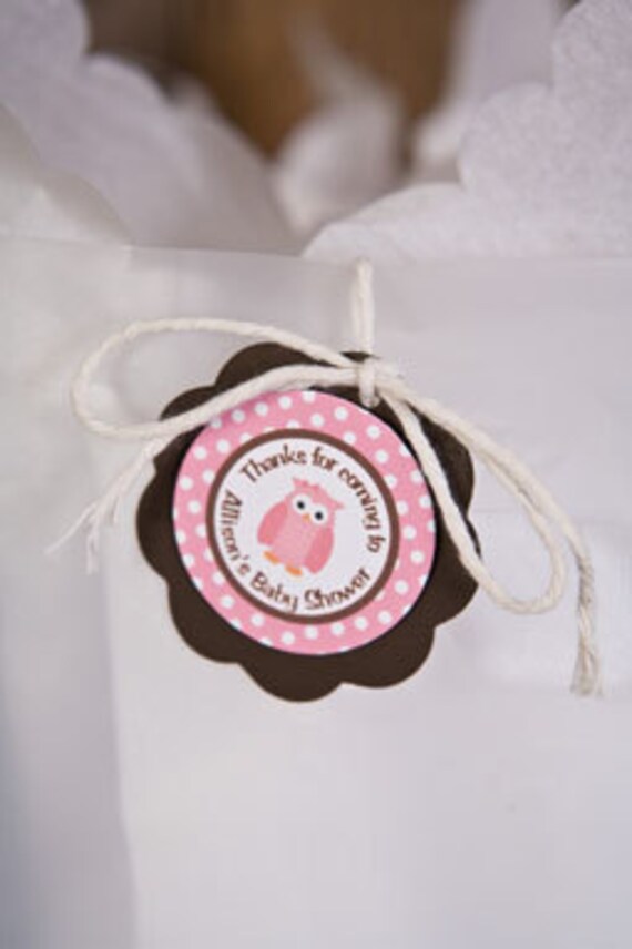 Owl Theme Favor Tags - Pink Owl Baby Shower Decorations in Pink and Brown (12) Il_570xn