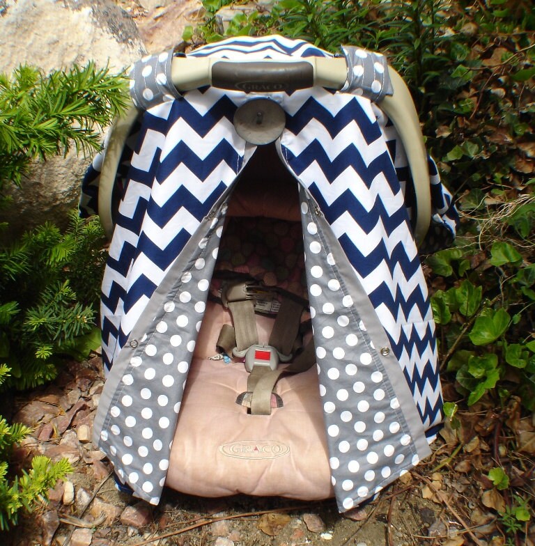 Carseat canopy FREE SHIPPING Navy Blue and Grey / Car seat