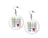 Mondrian  1.25 inch Button Dangle Earrings Composition with Red, Blue Yellow - hotdogcrafts