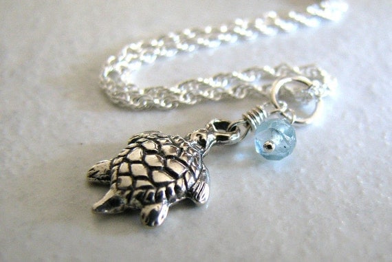 Sterling Silver Anklet Sea Turtle Charm Anklet Apatite