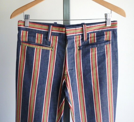 Mens 1960s Bell Bottom Jeans Striped Denim 60s Mod Rock Mick