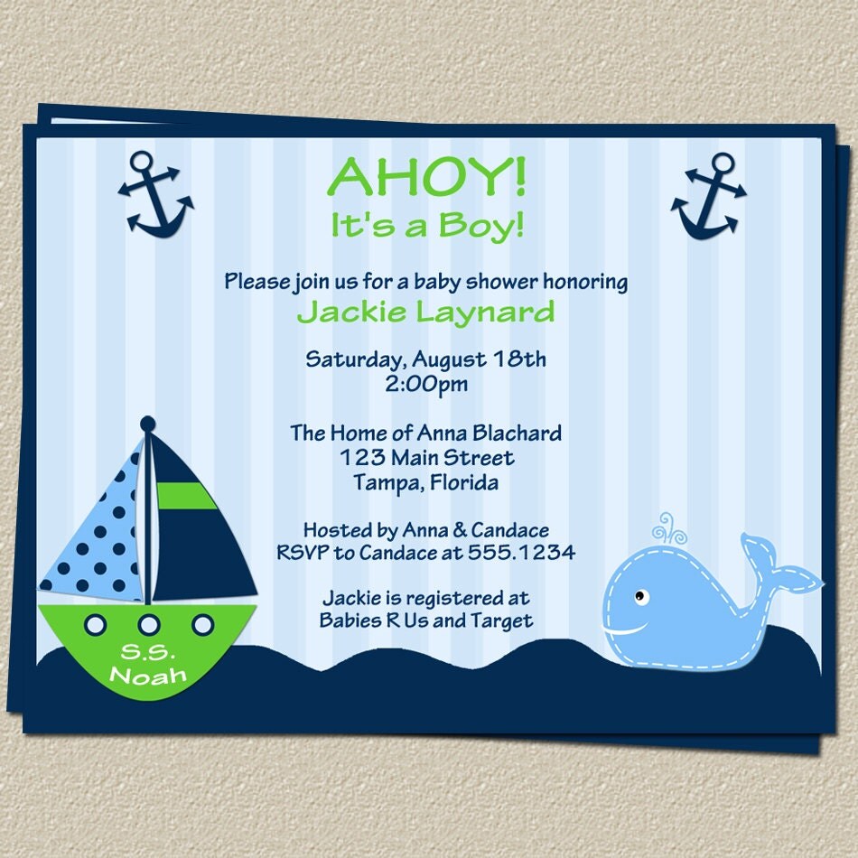 shower baby thank you nautical cards by Baby Shower TheInviteLadyShop Sailboat Invitation Nautical