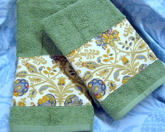 Items similar to Custom Decorated Sage Green Hand Towels - Ralph Lauren ...