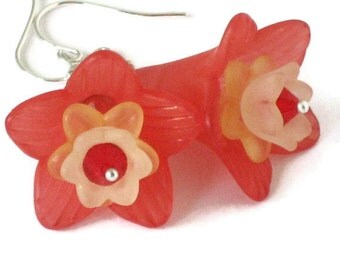 Red Flower Earrings, One of a Kind, Gifts for Women Mom Wife Sister Daughter Grandma Under 20, Stocking Stuffers