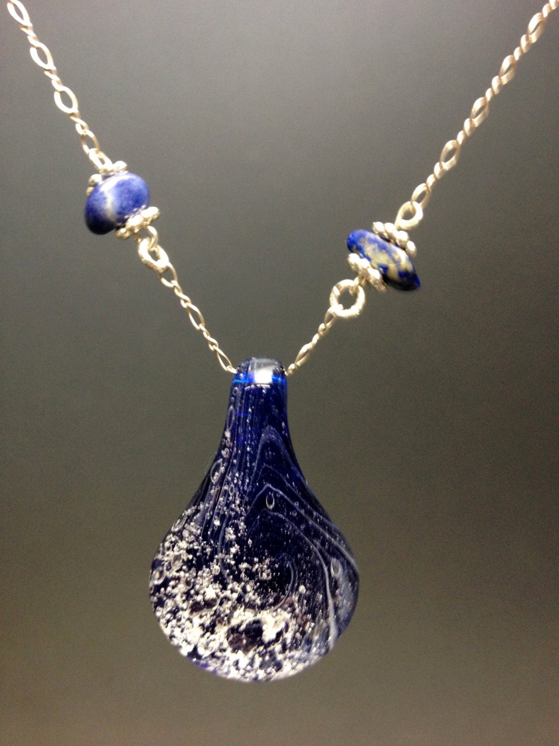 Custom Cremation Jewelry teardrop pendant on sterling silver