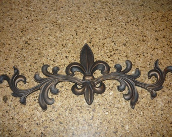 Cast Iron Fleur de Lis Topper - FREE USA SHIPPING - Wall Plaque, Old World, Tuscan, French Country, Metal Art, Valance, Original Piece