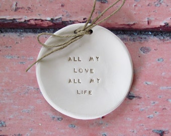 Ring bearer pillow alternative, Wedding ring dish All my love All my life Ceramic ring dish