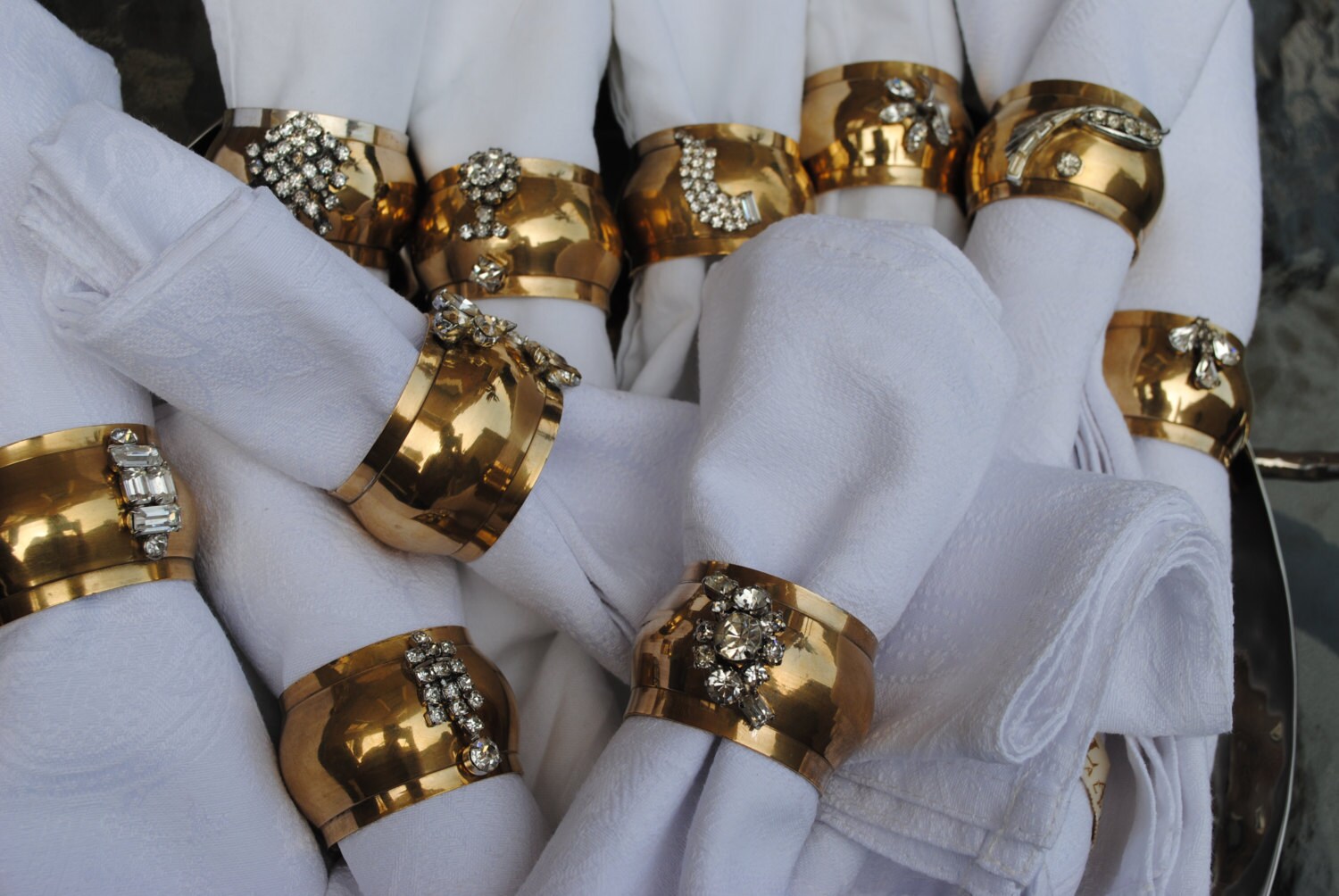 Gold set of 10 Vintage Rhinestone Napkin Rings upcycled