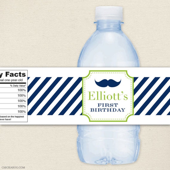 Mustache Bash - 100% waterproof personalized water bottle labels - Various color schemes Il_570xn