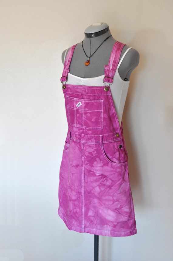 Pink Bib OVERALL DRESS Hand Dyed Fuchsia Pink Guess Cotton