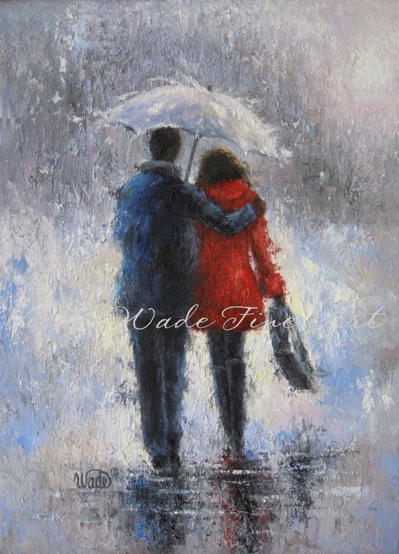 Rain Romance Art Print lovers in rain loving by VickieWadeFineArt