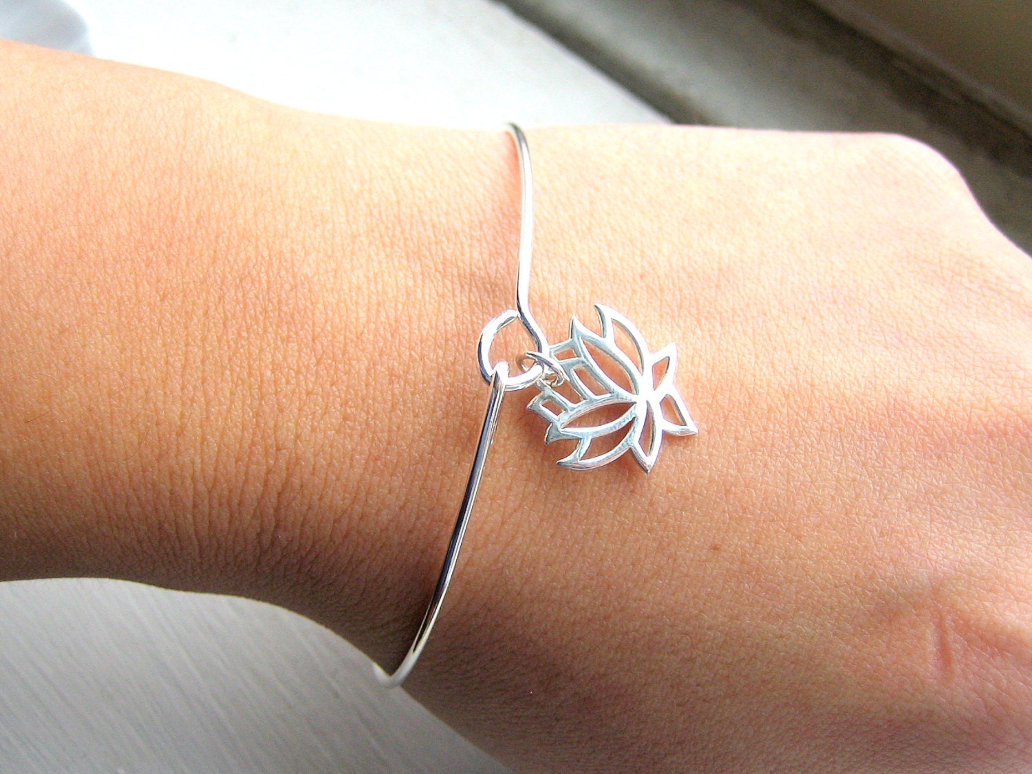 Lotus Blossom Bangle Bracelet Sterling by AkulaHopeDesigns
