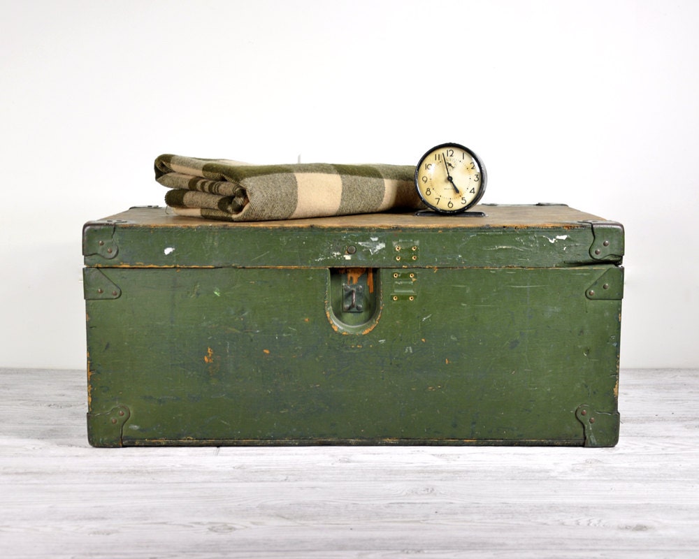 Vintage 1940's Military Foot Locker Wooden Trunk
