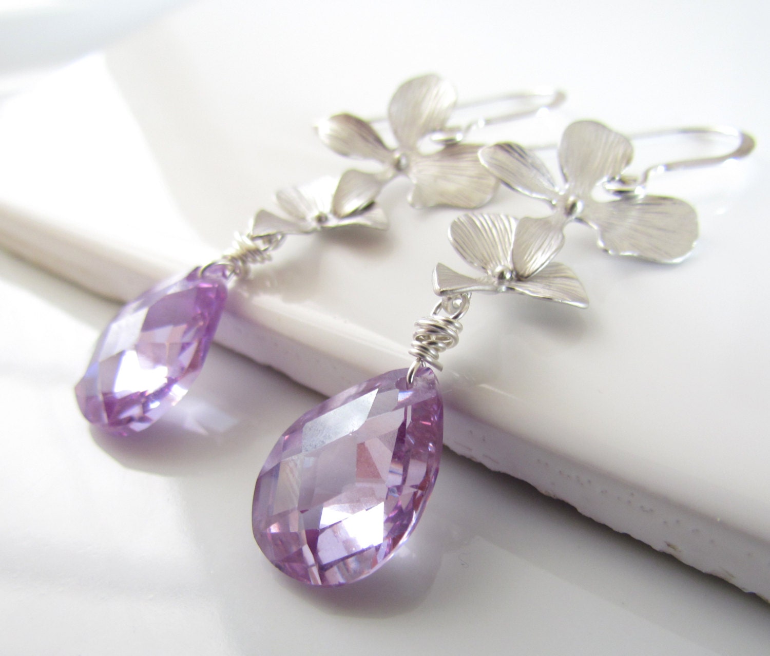 Lavender Crystal Earrings Lavender Cubic Zirconia Earring