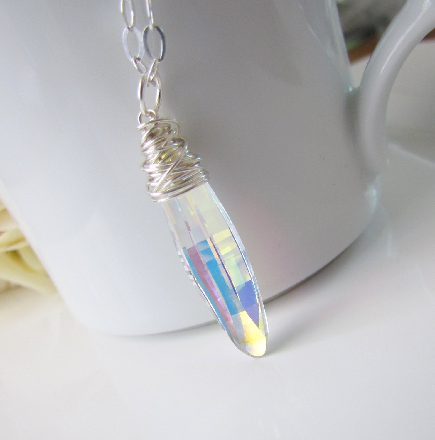 Modern Swarovski Crystal Drop Pendant Sterling Silver Wrapped