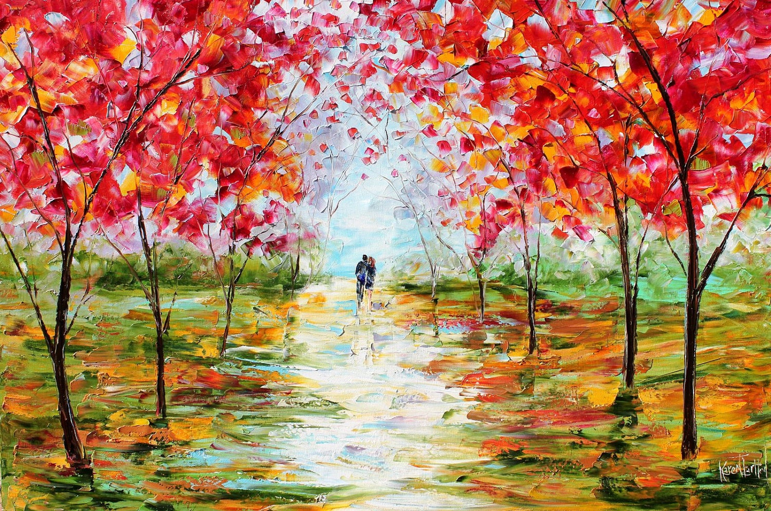 Large Original oil painting Fall Couple Romance Landscape