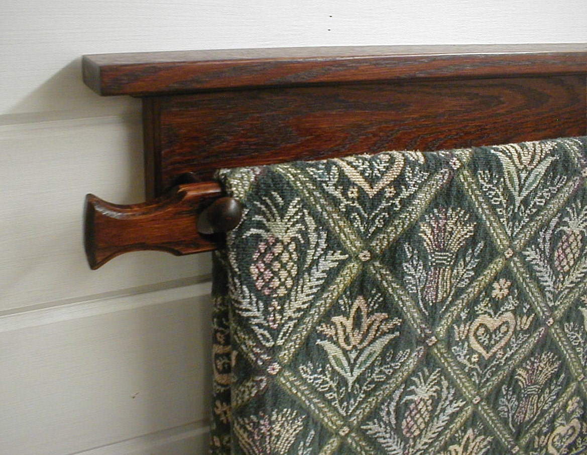 36 in Oak Quilt Rack Wall Mounted Dark Wine Cherry