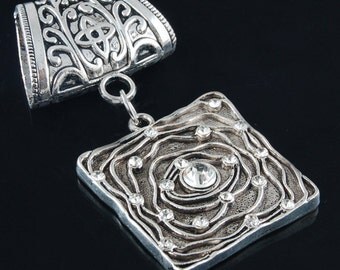 Scarf Pendant - Modern Square with Rhinestones Bling Scarf Jewelry