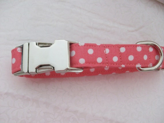 Coral Pink Polka Dot Dog Collar Custom Made
