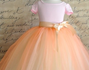 Peach and cream Flower Girl lined tutu. Full length sewn tutu.