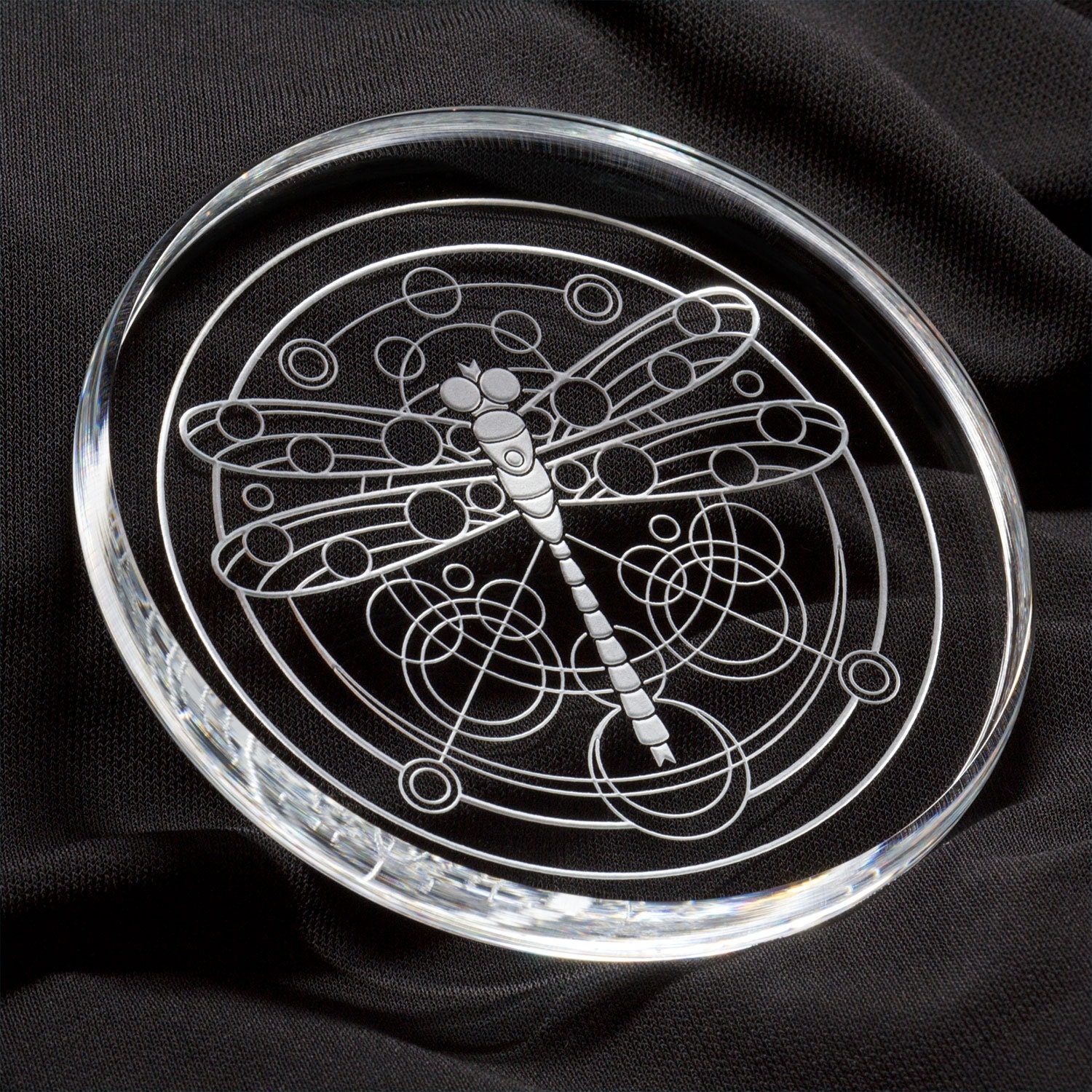 Dragonfly Etched Glass Paperweight