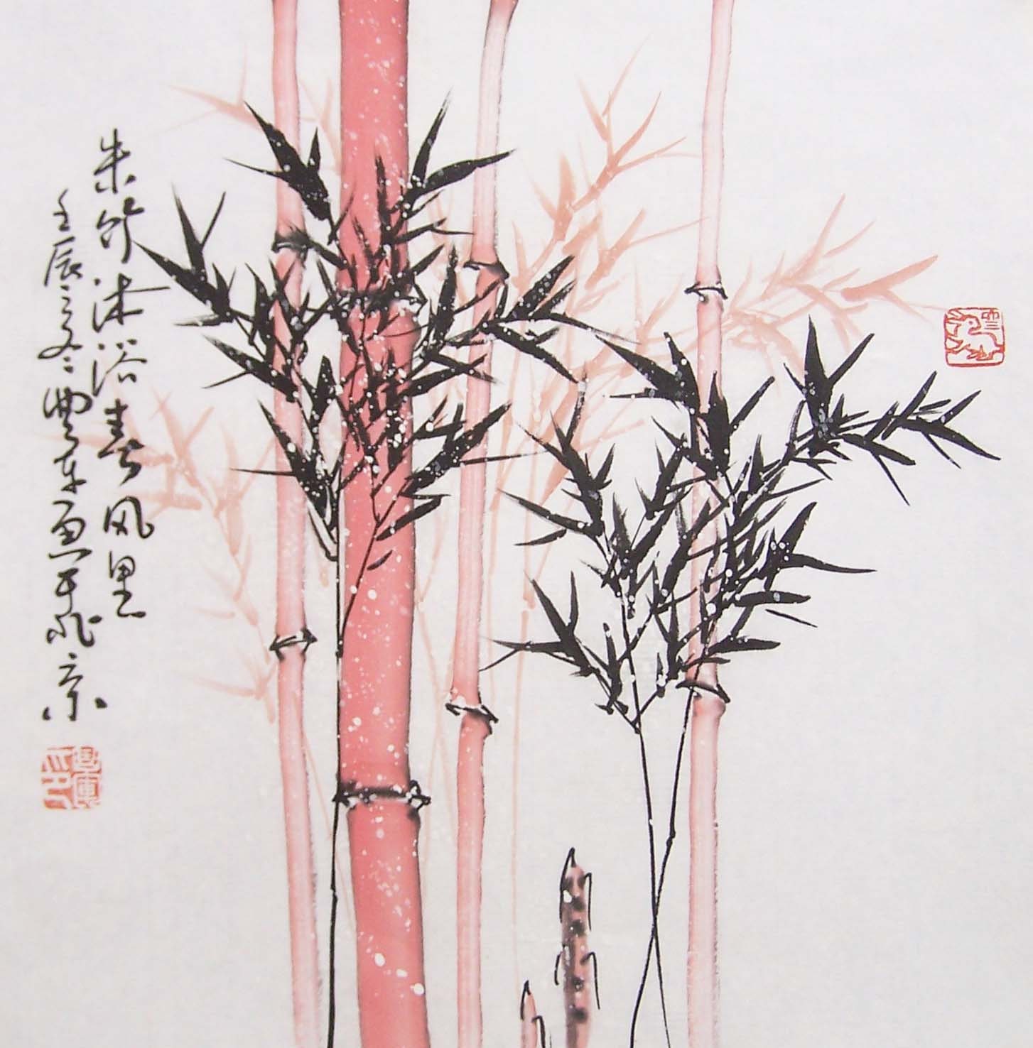 original chinese ink painting bamboo painting red bamboo