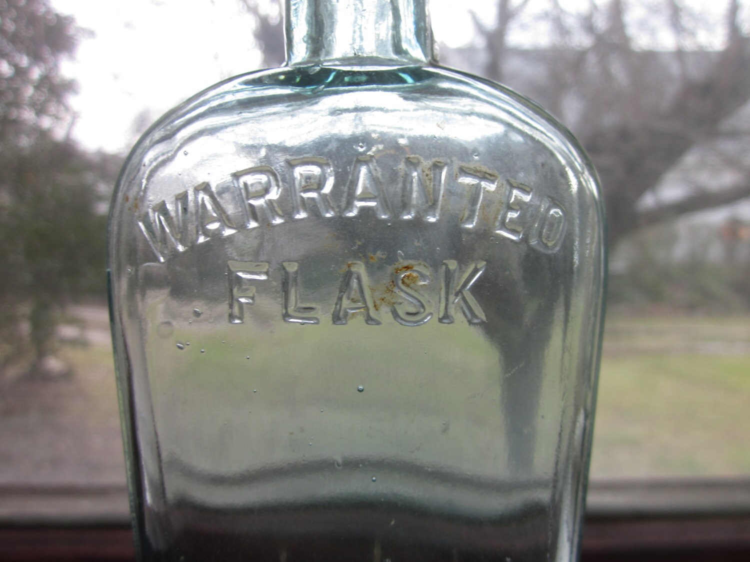 vintage aqua glass warranted flask bottle by njdigfinds on Etsy