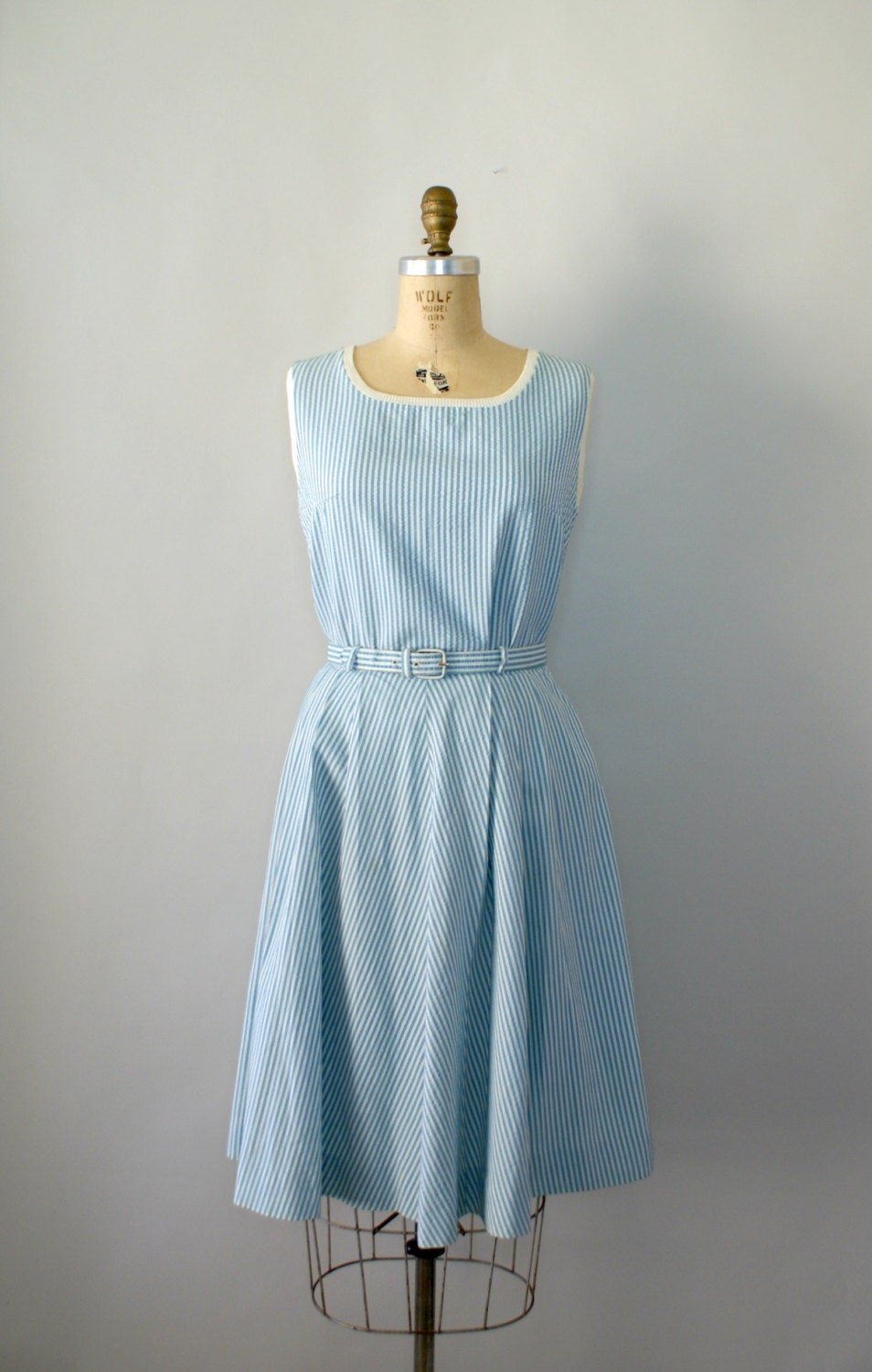 Vintage 1960s Dress Set Light Blue Seersucker by Sweetbeefinds