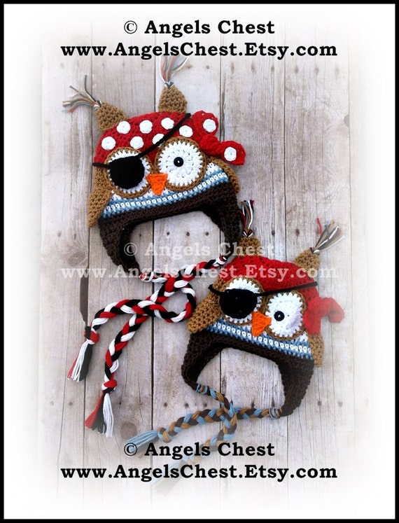 crochet pattern newborn hat pirate Beanie Hat OWL PDF Pattern Newborn Crochet Earflap Sizes to PIRATE