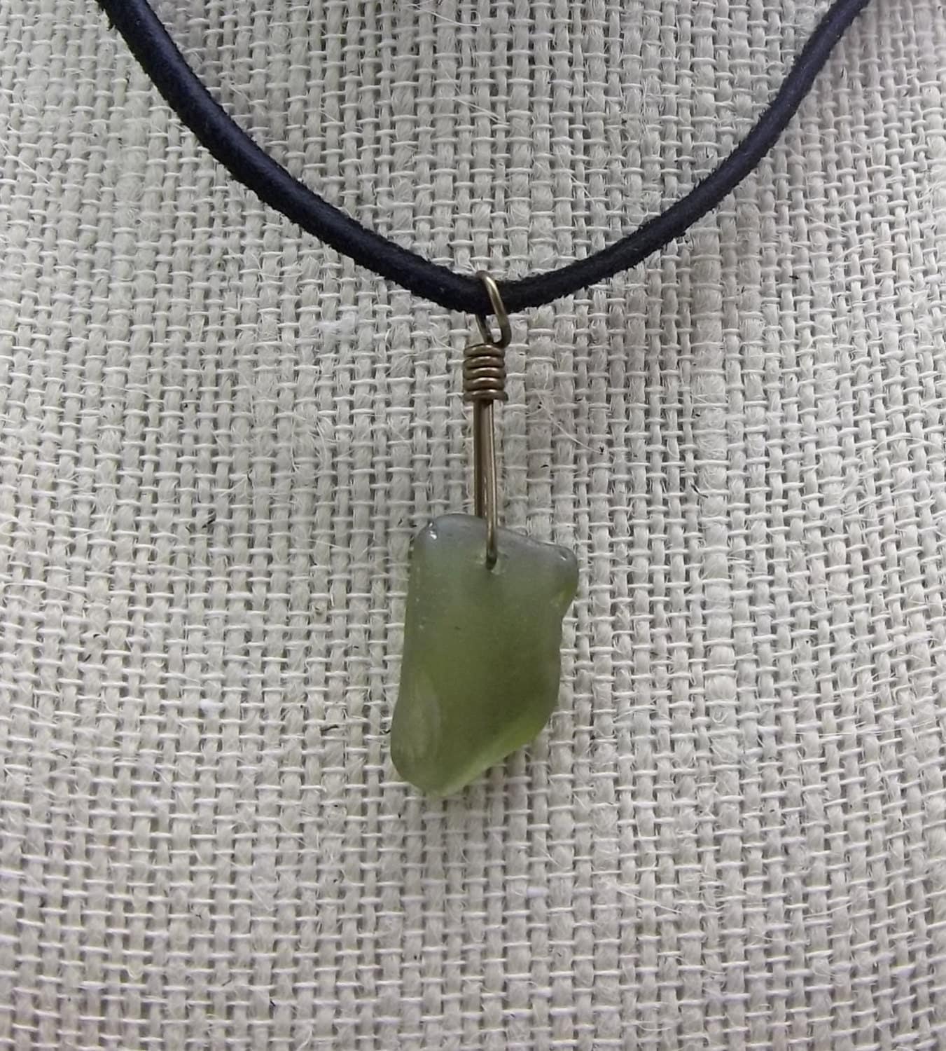 Small Sea Glass Necklace Green Necklace Leather Cord Beach