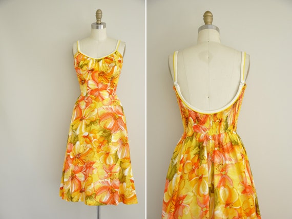 vintage 1960s dress / 60s pool side floral by simplicityisbliss