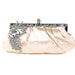 Apricot Satin Bridal Clutch with Crystal Peacock Feather Brooch, Vintage Style Bridal Clutch Purse