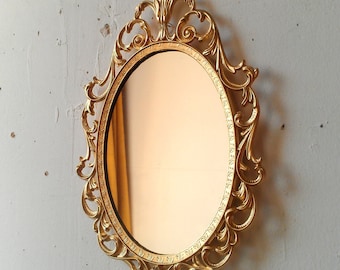 Gold Princess Mirror in Ornate Vintage Oval Frame 10 by 7 inches