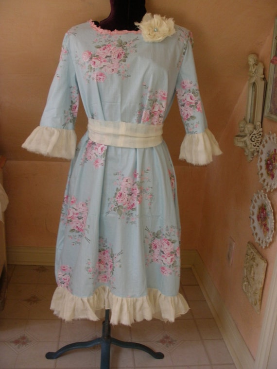 shabby chic blue floral dress with ruffles large shabby chic blue floral dress with ruffles large