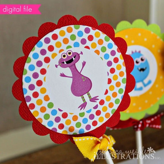 Monster Mongrels Theme - Printable Party Tags - Circles -Cupcake Toppers - Printable Monster Party Il_570xn