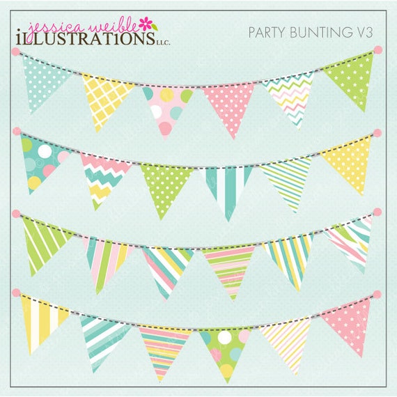 Party Bunting V3 Cute Digital Clipart for Invitations, Card Design ...