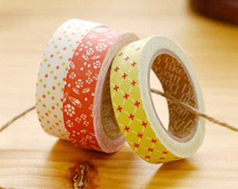 3 Set - Thank You Flower Dot Grid Adhesive Fabric Tapes (0.6in)