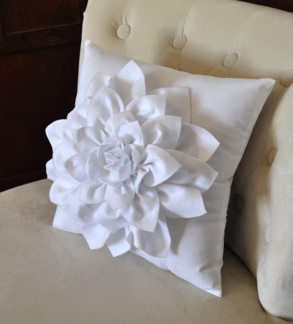 Dahlia Felt Flower on White Pillow Mum Flower