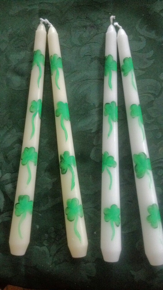 Hand Painted taper candles IRISH SHAMROCK GREEN by ABeautifulGift