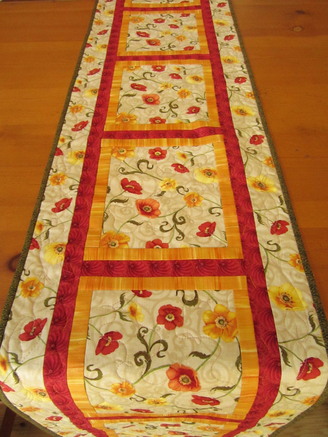 Quilted Table Runner Floral Handmade Table Runner Long Table