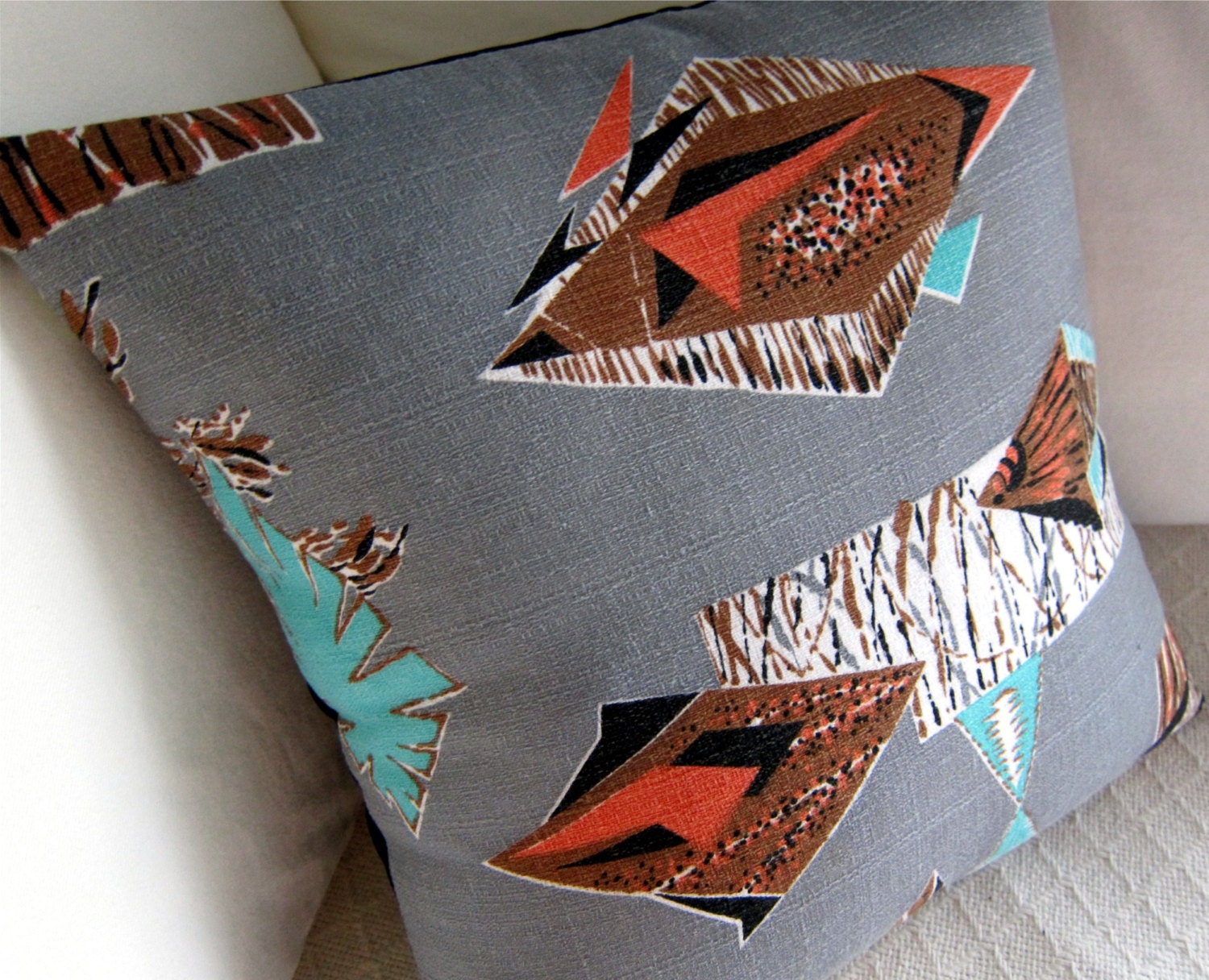 Retro Barkcloth Throw Pillow Cover Rat Pack Ski Lodge