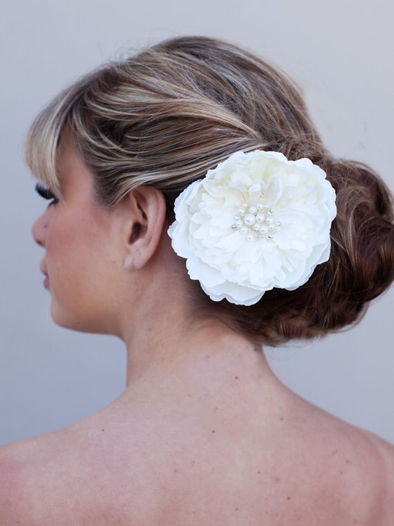 Ophelia - Beaded Peony Bridal Hair Flower