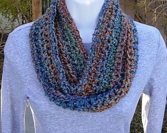 Women's Skinny INFINITY LOOP SCARF Small Rust Blue Gold Red Teal Soft Crochet Knit Summer Endless Cowl, Neck Warmer..Ready to Ship in 2 Days