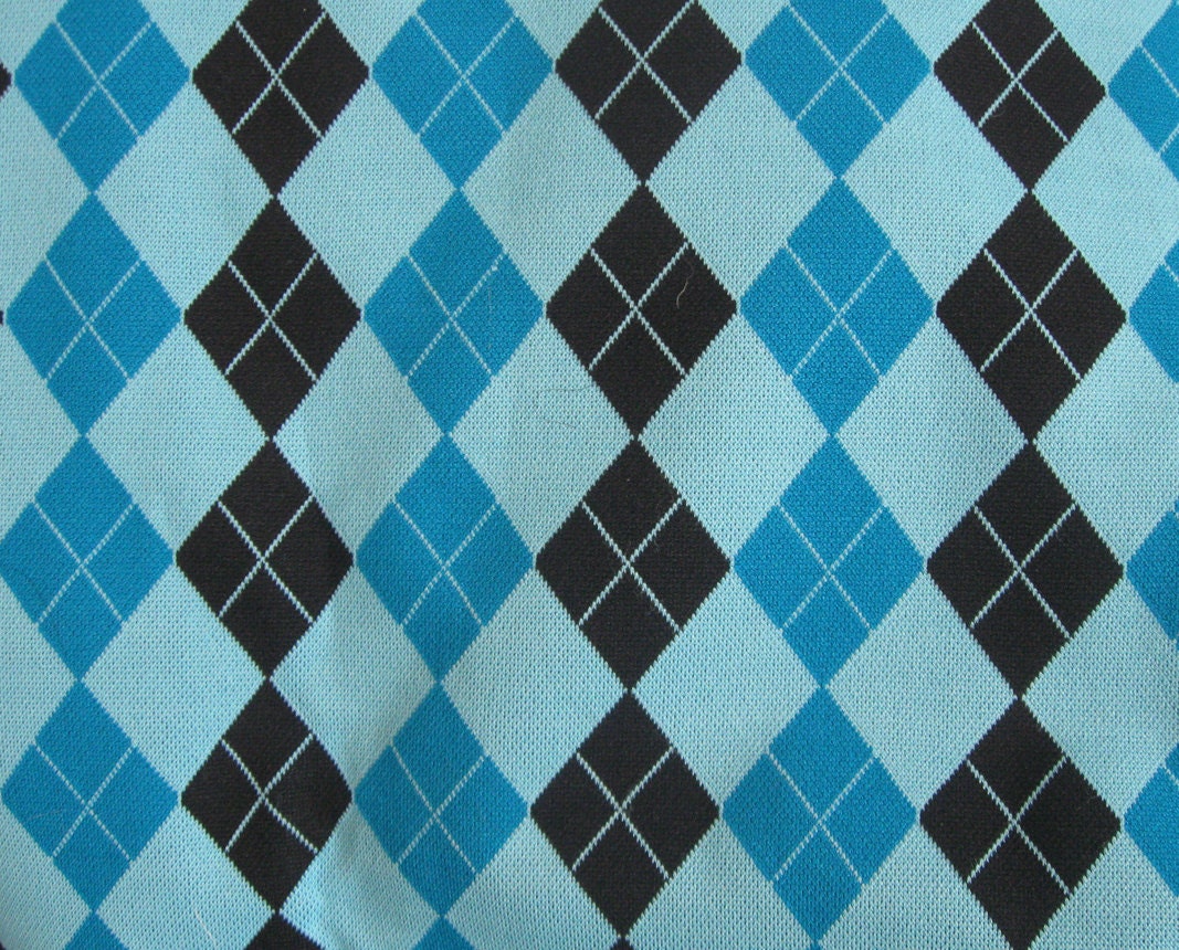 Striking Argyle Knit Fabric Bonded Cotton Back Turquoise Blue