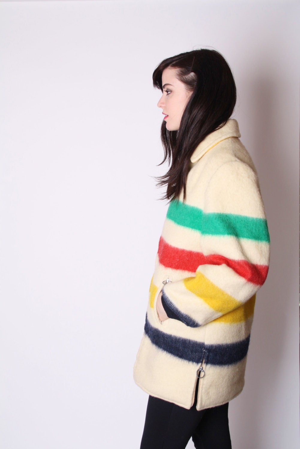 Reversible Wool 60s Hudson's Bay Wool Trapper Blanket Coat