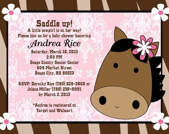 Cowgirl Birthday Invitation - Printable or Printed - Cowgirl Baby Shower Invitations - Horse Birthday Invitation - Horse Baby Shower Invite