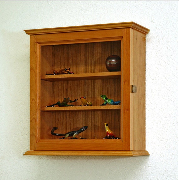 Wall Curio Display Cabinet Cherry Hardwood