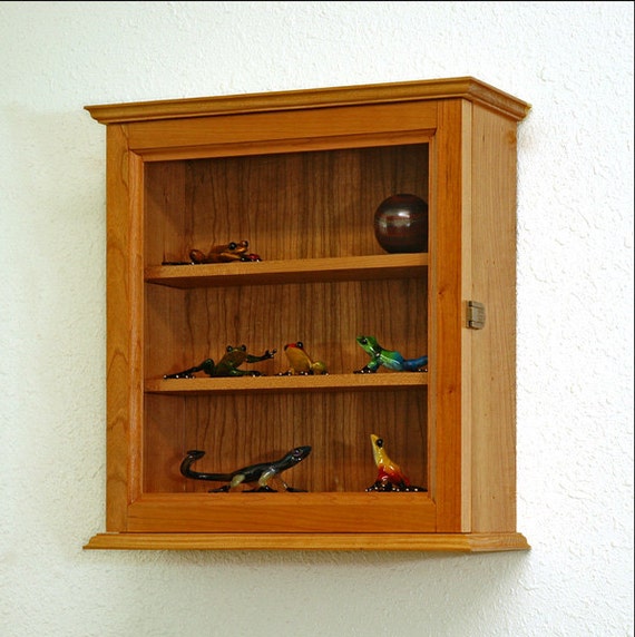 Wall Curio Display Cabinet-Cherry Hardwood