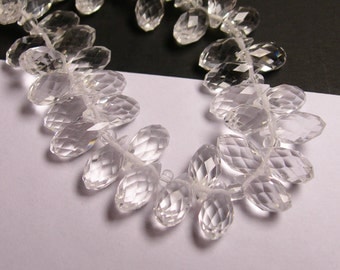 Faceted teardrop crystal briolette beads - 24 pcs - 12mm by 6mm - top sideways drill - clear