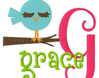 Bird with Pretty Lashes Embroidery Design, Machine Embroidery Monogram Design Set // Embroidery Font // Joyful Stitches